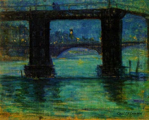 The Thames At Night Oil Painting by Cecil Gordon Lawson