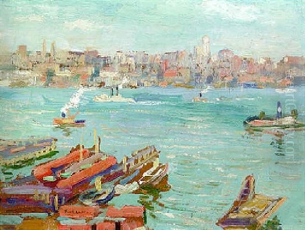 Hudson River And New York Skyline Oil Painting by Ernest Lawson