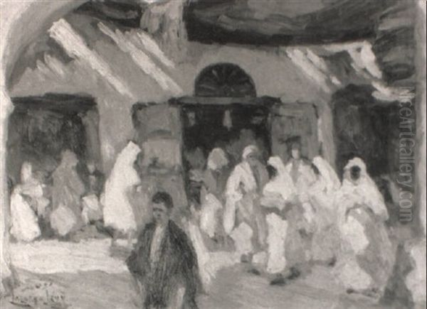 Souk Des Etoffes A Tunis Oil Painting by  Lazare-Levy