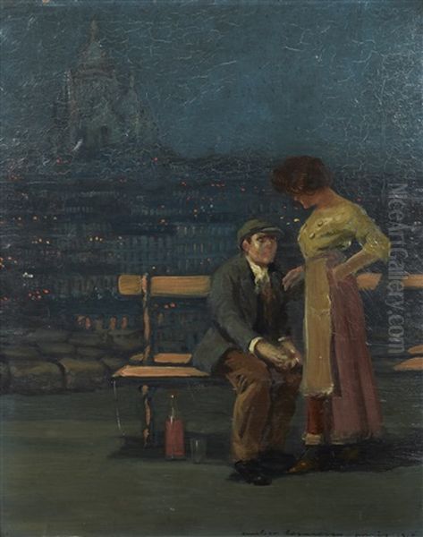 Couple Au Sacre Coeur Oil Painting by Emilian Lazarescu