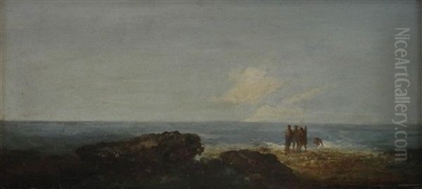 Coastal Scene With Fishermen Oil Painting by Jean Baptiste Paul Lazerges