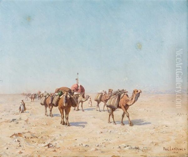 Caravane Dans Le Desert Oil Painting by Jean Baptiste Paul Lazerges