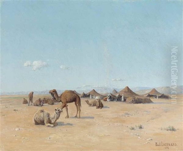 A Desert Encampment Oil Painting by Jean Baptiste Paul Lazerges