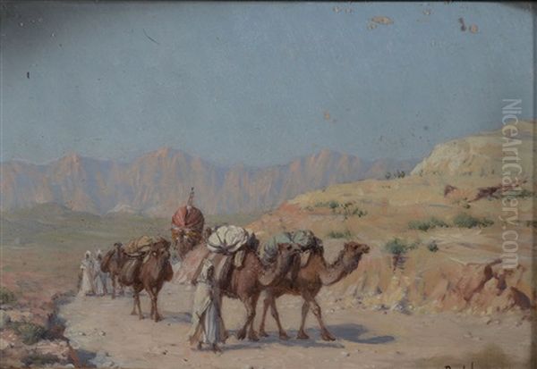 Caravane Dans Le Desert Oil Painting by Jean Baptiste Paul Lazerges