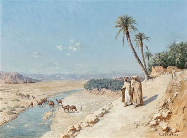 La Traversee De L'oued Oil Painting by Jean Baptiste Paul Lazerges