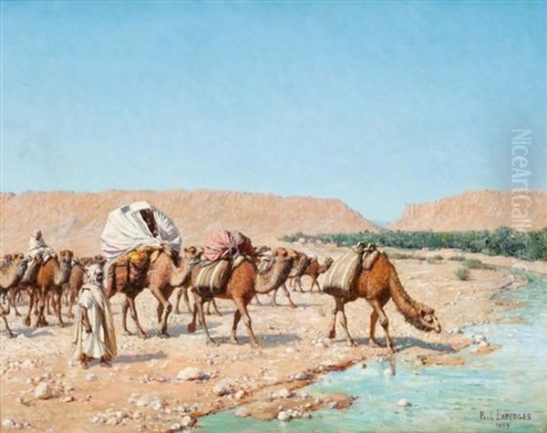 Caravane Traversant Un Gue Oil Painting by Jean Baptiste Paul Lazerges