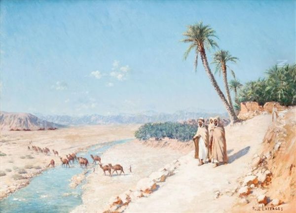 Passage De La Caravane Dans L'oued Oil Painting by Jean Baptiste Paul Lazerges