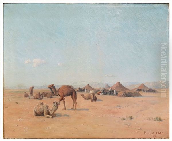 Desert Encampment With Figures And Camels Oil Painting by Jean Baptiste Paul Lazerges