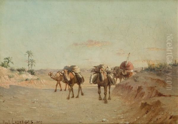 Caravane Dans Le Desert Oil Painting by Jean Baptiste Paul Lazerges