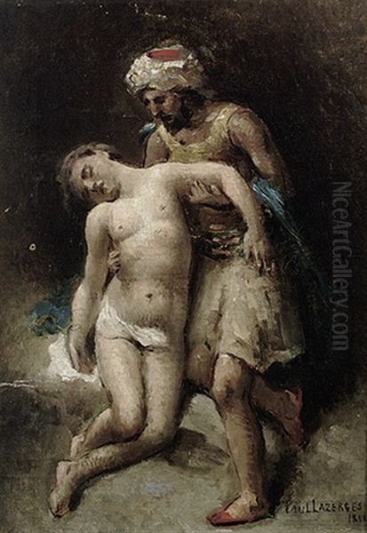 Nubier Mit Sklavin Oil Painting by Jean Baptiste Paul Lazerges