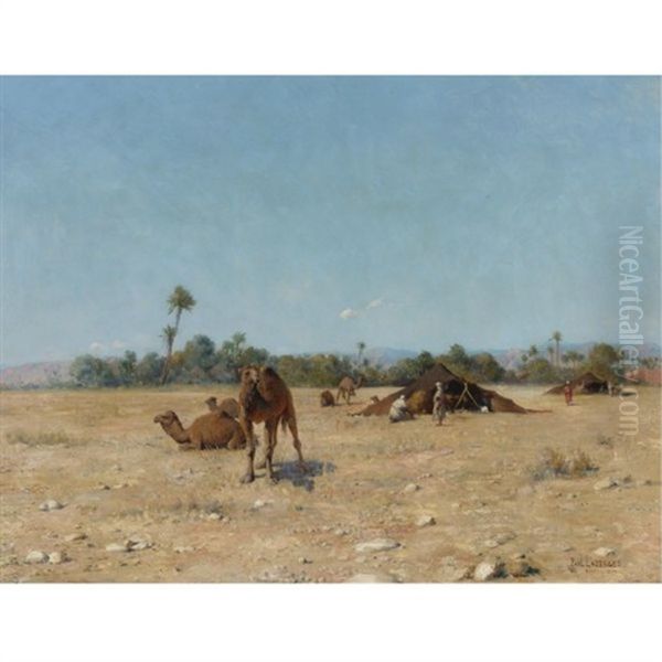 The Nomads Camp, Biskra Oil Painting by Jean Baptiste Paul Lazerges
