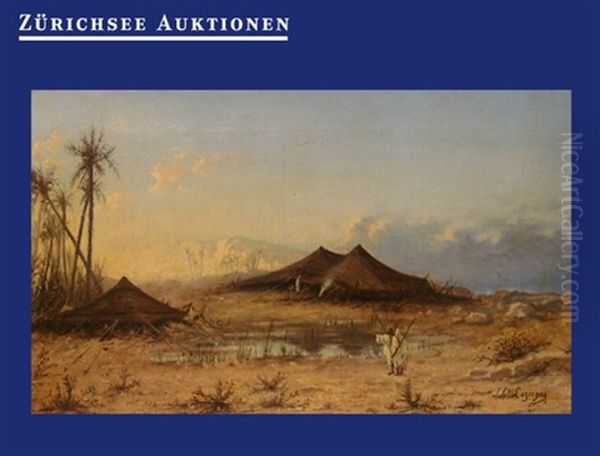 Beduinenzelte An Der Oase Mit Kriegern Oil Painting by Jean Baptiste Paul Lazerges