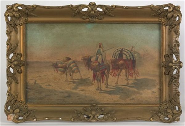 Middle Eastern Caravan Scene Oil Painting by Jean Baptiste Paul Lazerges