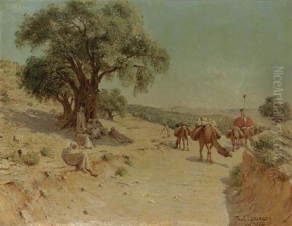 A Caravan Oil Painting by Jean Baptiste Paul Lazerges