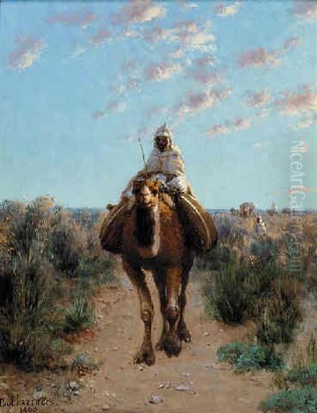 Riding His Camel In The Desert Oil Painting by Jean Baptiste Paul Lazerges