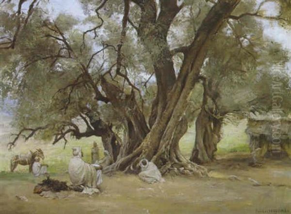 Orientaux Se Reposant Sous Les Eucalyptus Oil Painting by Jean Baptiste Paul Lazerges