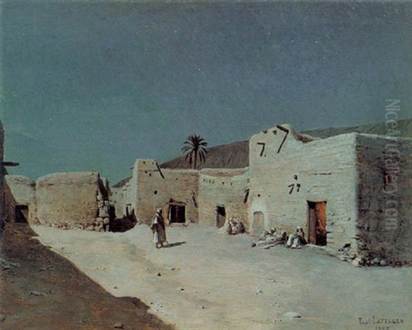 A North African Village By Moonlight Oil Painting by Jean Baptiste Paul Lazerges
