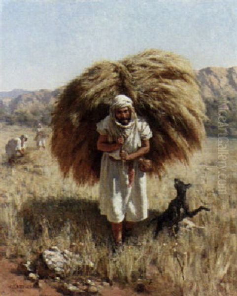 Arabs Haying In The Fields Oil Painting by Jean Baptiste Paul Lazerges