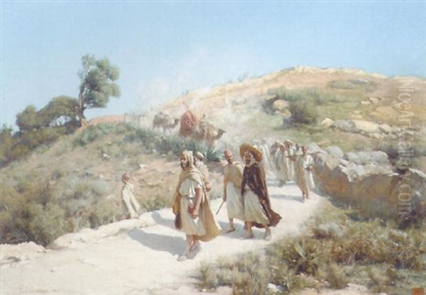 Algerian Caravan Oil Painting by Jean Baptiste Paul Lazerges