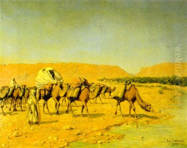 Camel Caravan Oil Painting by Jean Baptiste Paul Lazerges
