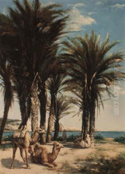 A North African Harbour View Oil Painting by Jean Baptiste Paul Lazerges