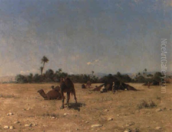 Camels By An Arab Encampment Oil Painting by Jean Baptiste Paul Lazerges