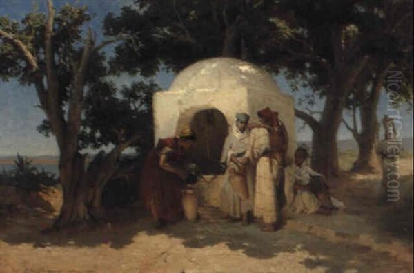 Algerian Women Gathering Water At A Well Oil Painting by Jean Baptiste Paul Lazerges