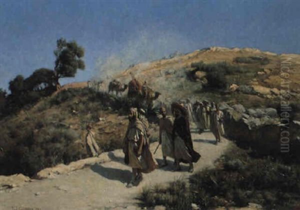 Caravane- Algerie Oil Painting by Jean Baptiste Paul Lazerges
