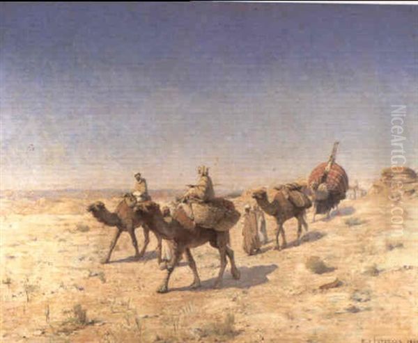 A Camel Train Oil Painting by Jean Baptiste Paul Lazerges