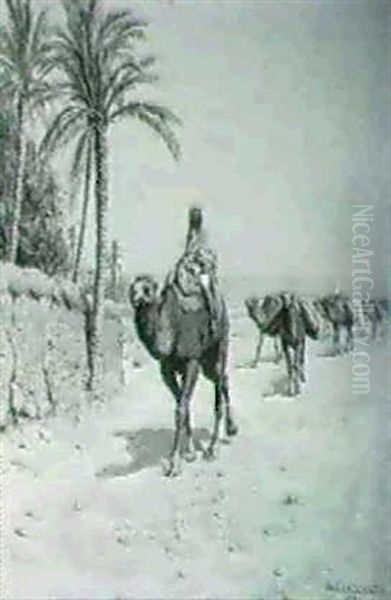 A Caravan In North Africa Oil Painting by Jean Baptiste Paul Lazerges