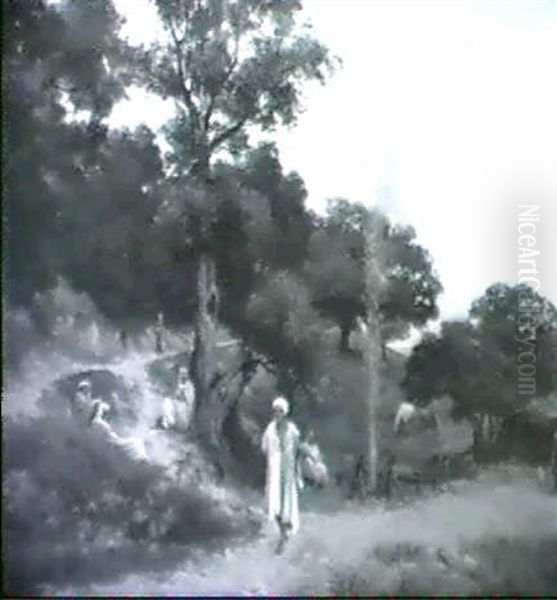 Rastende Araber An Einem Lagerfeuer Oil Painting by Jean Baptiste Paul Lazerges