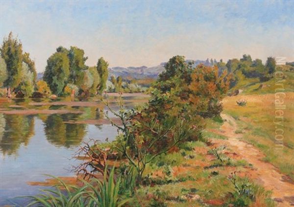 Path By A River Oil Painting by Ernest Le Villain