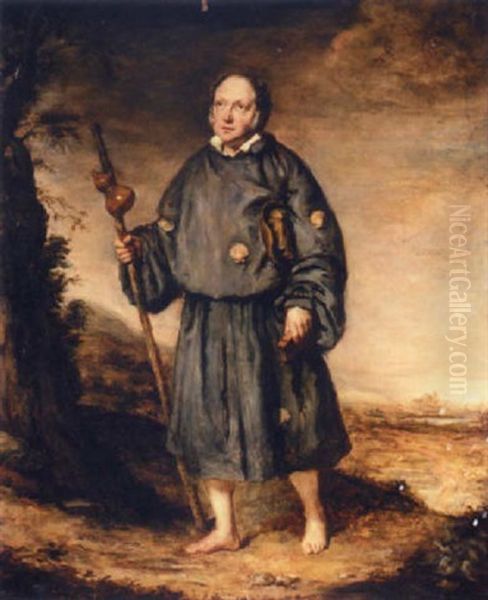 Portrait Of A Gentleman Standing On The Road From The Shrine Of St. James The Greater, Compostella Oil Painting by Edward Daniel Leahy