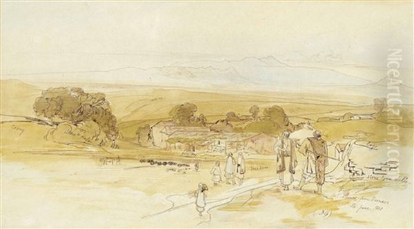Mount Parnes From Varnava, Greece Oil Painting by Edward Lear