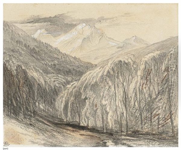 The Pass Of Monte D'oro, Corsica; Tor San Eusebio; Figures Loading A Barge; A Tower In The Campagna, Rome; And A Coastal Hilltop Castle (5 Works) Oil Painting by Edward Lear