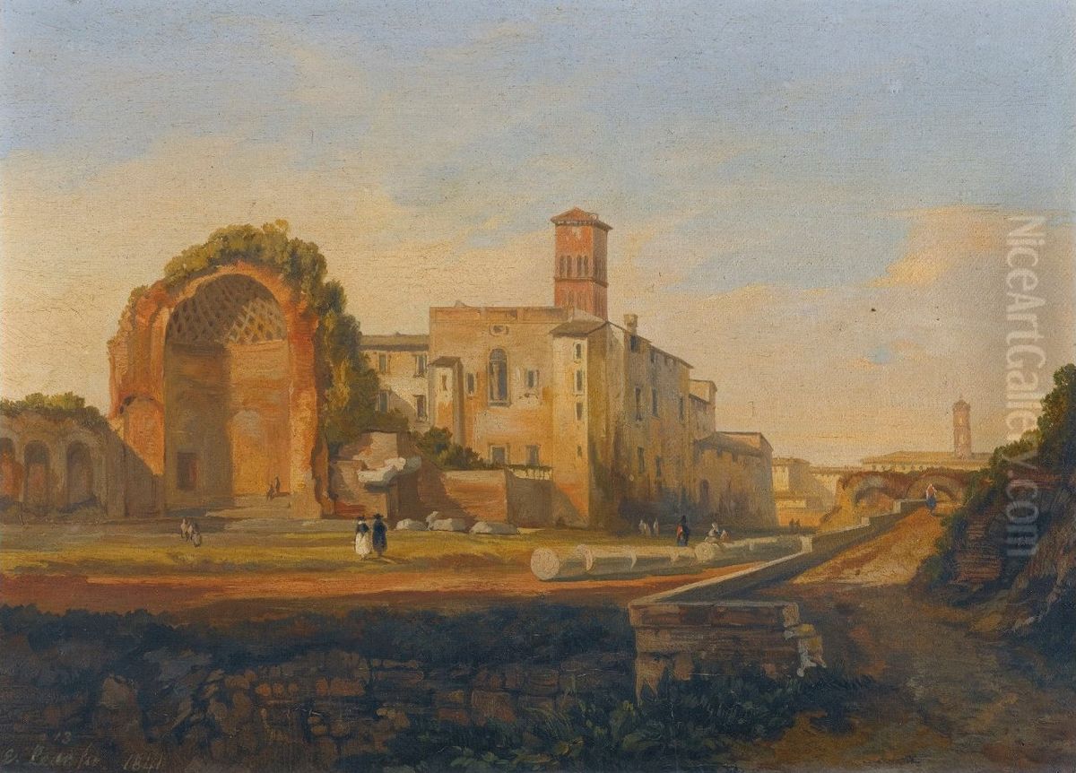 Rome, A View Of The Forum With The Temple Of Venus Oil Painting by Edward Lear