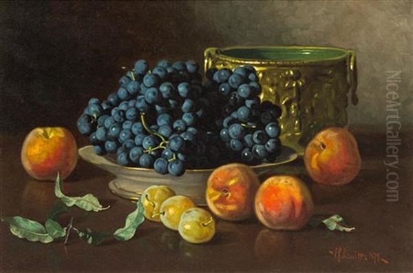 Still Life With Grapes And Peaches, 1879 Oil Painting by Edward Chalmers Leavitt