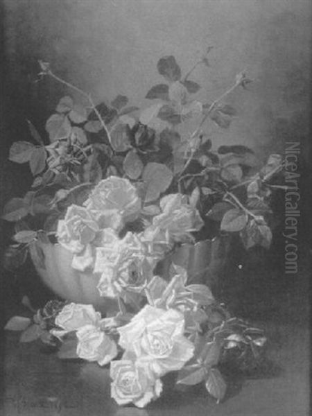 Bowl Of Roses Oil Painting by Edward Chalmers Leavitt