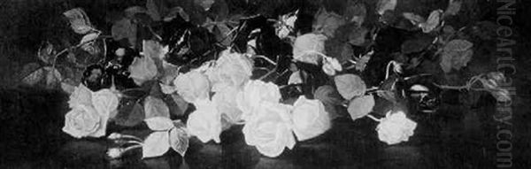 Still Life With Red, Yellow And White Roses Oil Painting by Edward Chalmers Leavitt