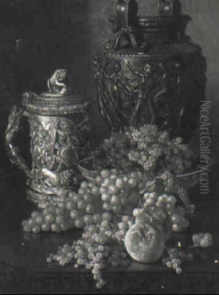 Still Life With Vase, Tankard, Grapes And Currants Oil Painting by Edward Chalmers Leavitt