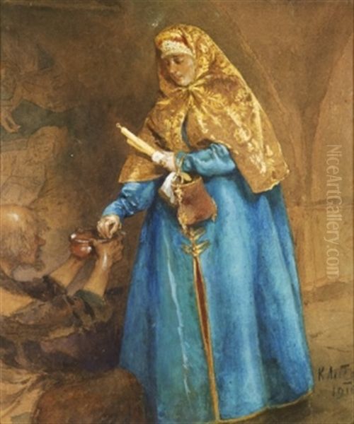 Charity Oil Painting by Klavdiy Vasilievich Lebedev