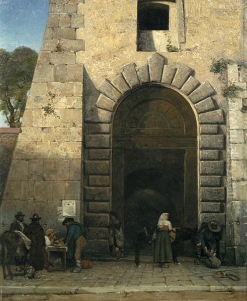 At The Entrance Oil Painting by Edmond Lebel