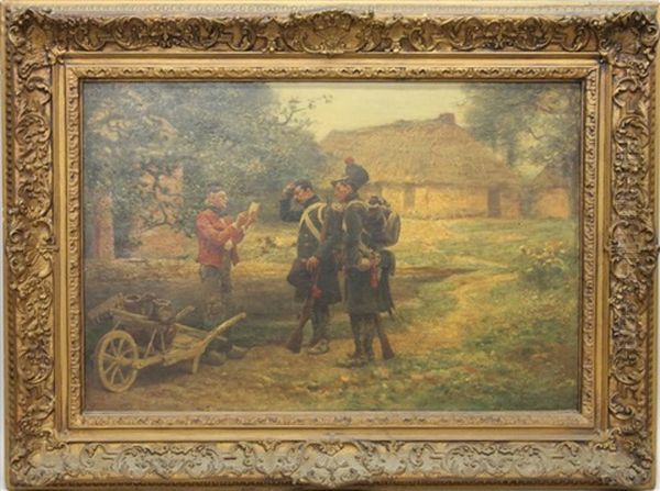 Soldiers In A Landscape Oil Painting by Julien Leblant