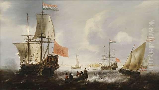 Dutch Frigates And Fishing Boats At The Coast Of Vlissingen. Oil Painting by Jacob Adriaensz. Bellevois