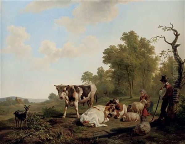 Pastorale - Tending To The Animals Oil Painting by Frans Lebret