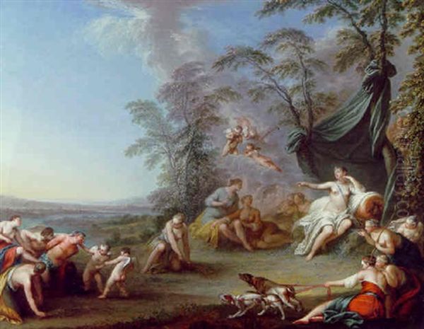 Diana And Her Nymphs With A Captured Satyr Oil Painting by Sebastien Leclerc (Leclerc Des Gobelins)