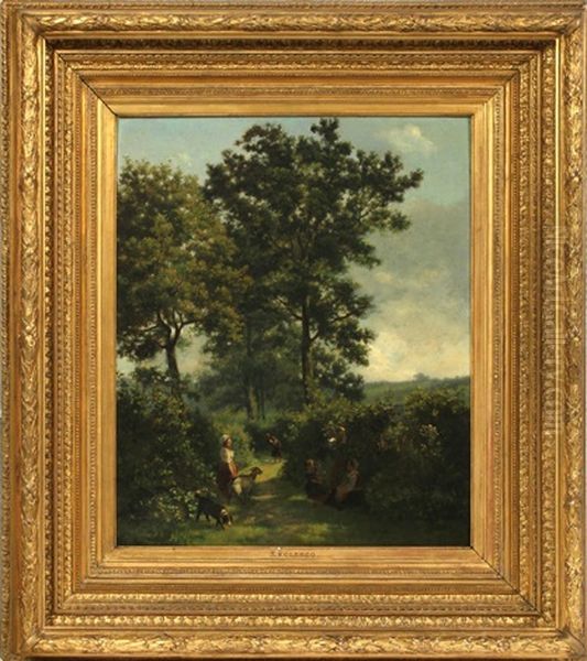 Berry Pickers Oil Painting by Edmond Leclercq