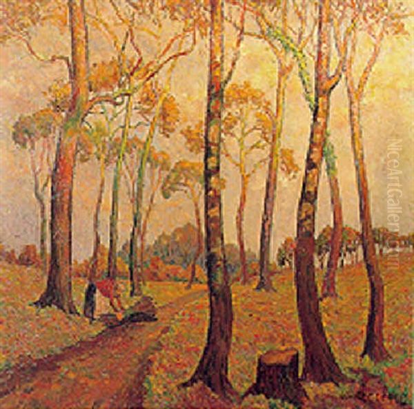 Paysanne Au Fagot, Automne Oil Painting by Lucien Leclercq