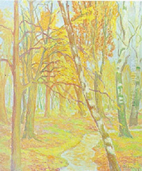 Les Bords De L'orne En Automne - Les Guisses Oil Painting by Lucien Leclercq