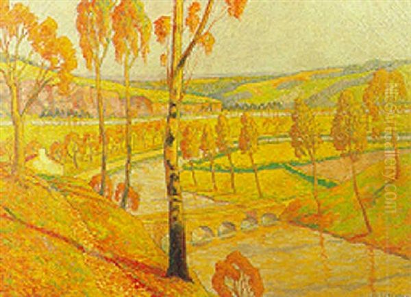 Calme - Les Bords De L'orne En Automne Oil Painting by Lucien Leclercq